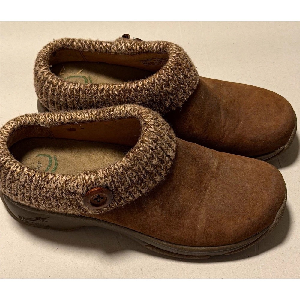 Dansko Kenzie Clogs 39 Brown Nubuck Knit Cuff
